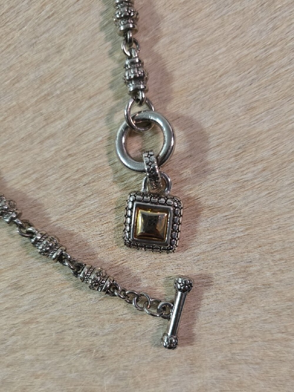 Vintage Brighton (?) Two-Tone Square Scroll Toggle Necklace! - Picture 2 of 5